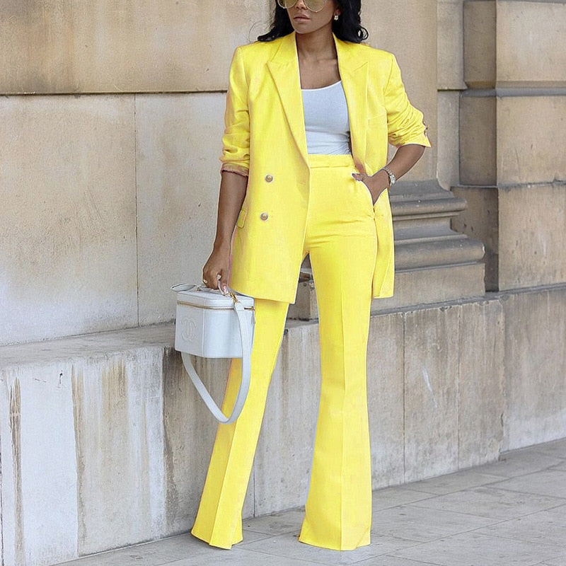 Autumn Winter New Women Blazer and Guard Pants Sets Two Pieces OL Single Breasted Jacket Formal Suit Straight Trousers Spring