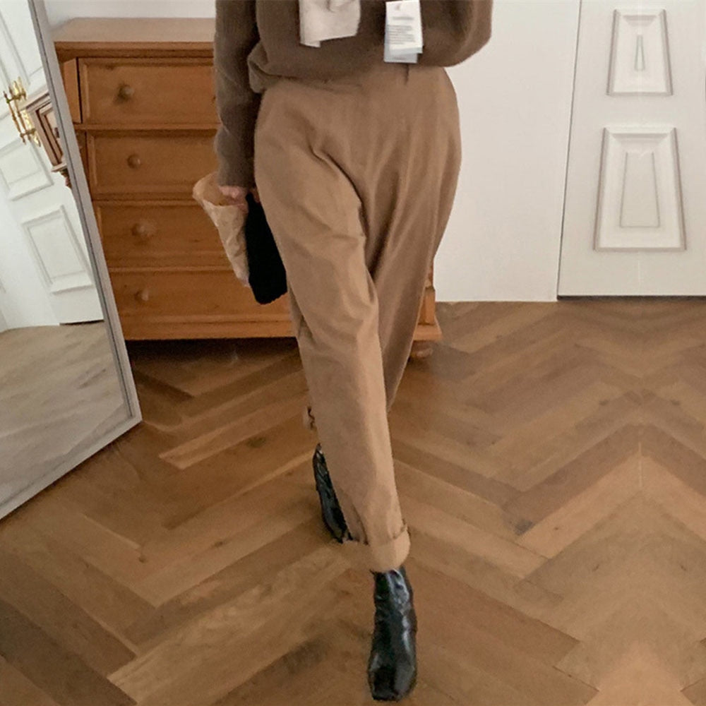 Autumn Winter New Fashion Solid Color Simplicity Loose Casual Women Casual Pants Korean Fashion Temperament High Waist