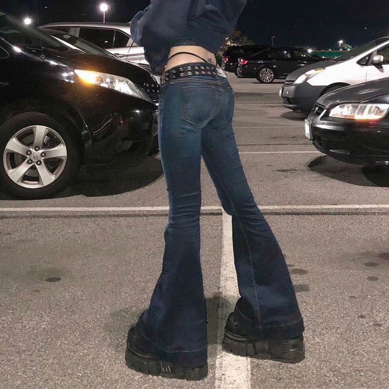 Retro streetwear fashion sexy women's low-rise slim jeans women's flared pants low-rise jeans y2k pants