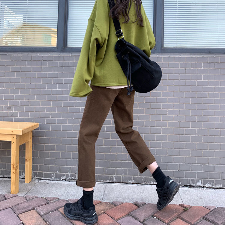 Autumn New Brown Straight Denim Vintage Slender Office Lady Jeans Women Trousers High Waist Large Size Pants Female KZ703