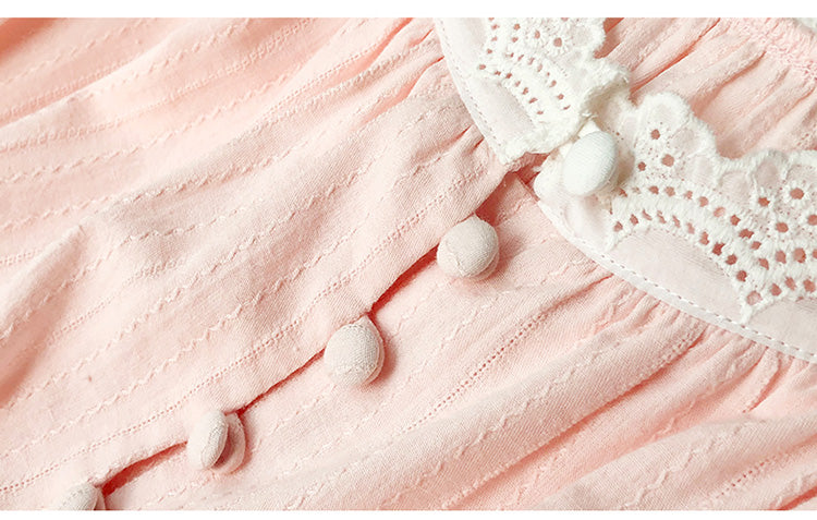 Summer Women‘s Cotton Pink Princess Sleepshirts Vintage Ladies Girls Lace Nightgowns Nightdress Cute Home Lounge Sleepwear