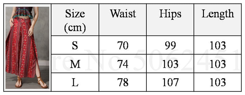 Summer Beach Fashion Bohemian Printed Wide Leg Pants Women Casual Cotton Linen Bottoms Thailand India Retro Split Loose Trousers
