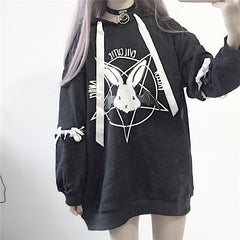 Harajuku Hoodies Autumn Women 2022 New Print Lace Up Gothic Punk Oversize Tops Long Sleeve Hooded Sweatshirt Pullover Streetwear