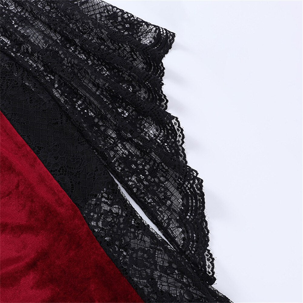 Gothic Dark Mesh Midi Dress Women Victorian Costume Velvet Robe Renaissance Witch Medieval Dresses Cosplay Wizard Halloween Y2k