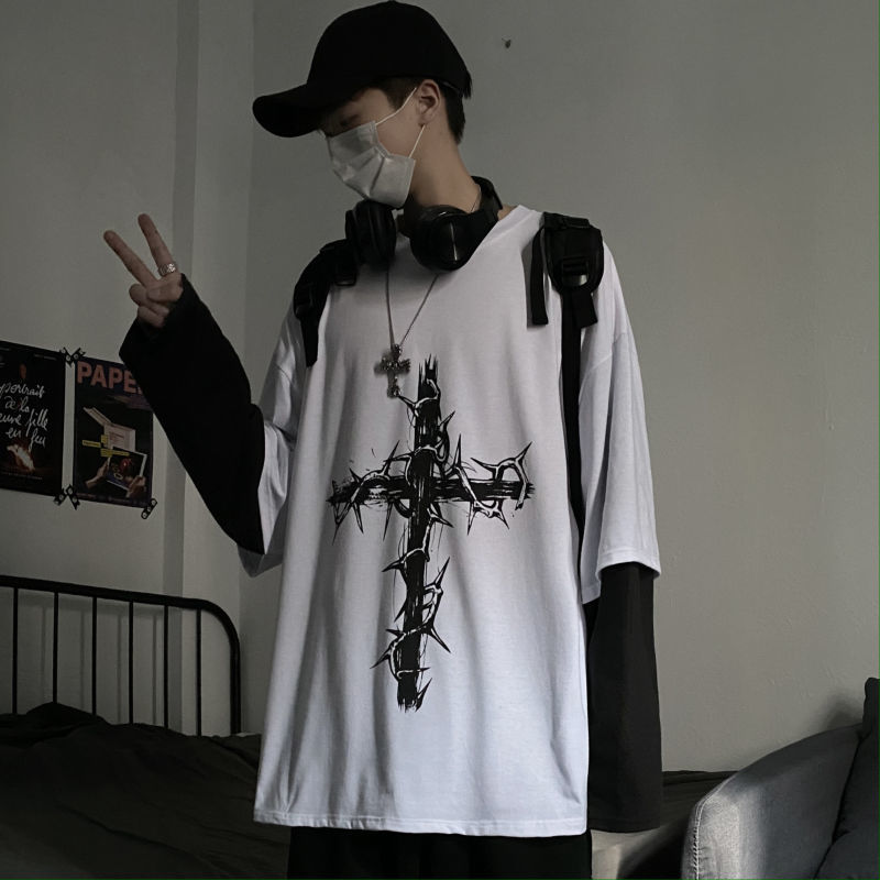Lizakosht Gothic Goth Style Tshirt 2021 Mall Goth Tops Punk Long Sleeve Oversized T-shirt Japanese Streetwear Fashion Korean Style
