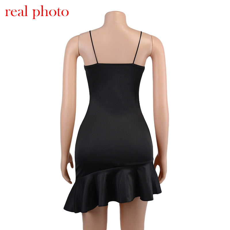 Lizakosht  Spaghetti Straps Ruffles Mini Dress Club Party Elegant Sleeveless Slip Women's Summer Sundress Outfits Holiday