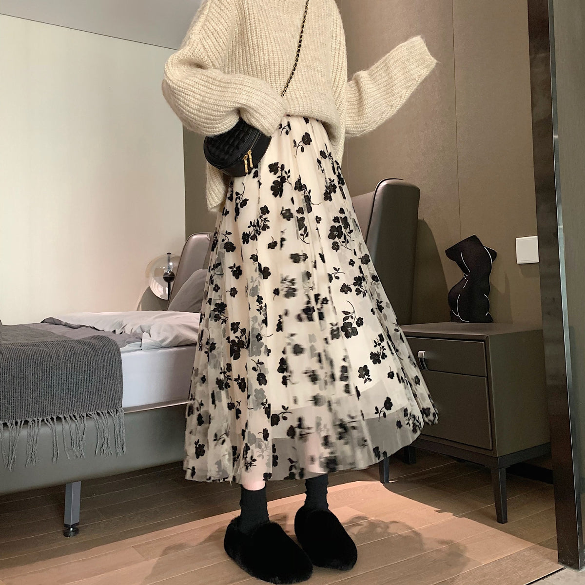 Neophil 2021 Summer Women Tulle Mesh Midi Skirts 3 Layers Floral Puffy Pleated High Waist Casual Fashion Skirt Saias Jupe S21305