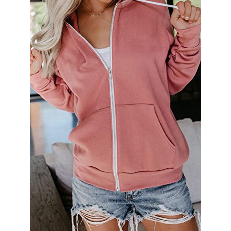 Lizakosht Jacket Zipper Cardigan Tops Ladies Hooded Sweater Fashion Drawstring Slim Trench Female Outwear Women Outerwear Coats Jackets