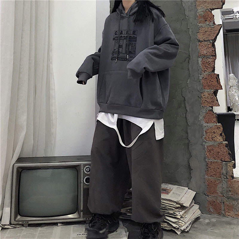Hoodies Women Printed Thickening Hooded Plus Velvet BF Unisex Couples Pullover Sweatshirt Streetwear Hip-Hop All-match Oversize