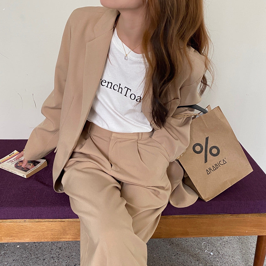 New Fashion Vintage Blazer Pants Suit OL Elegant Business Wear Blazers + High Waist Wide Leg Pants Suits 2 Piece Set