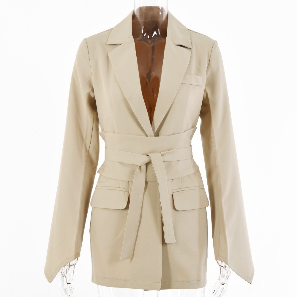 Spring Autumn Jacket Suit Women Blazer Double Faced Fleece Fashion Lace-up Wrap Waist Slim Lady Cardigan Coat For Female
