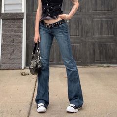 Retro streetwear fashion sexy women's low-rise slim jeans women's flared pants low-rise jeans y2k pants