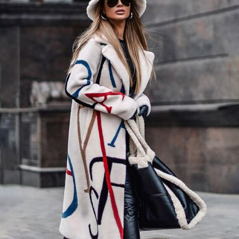 Women Blend Wool Long Cardigan Tops Fashion Lady Print Lapel Overcoat Jacket Autumn Winter Casual Long Sleeve Loose Outwear Coat
