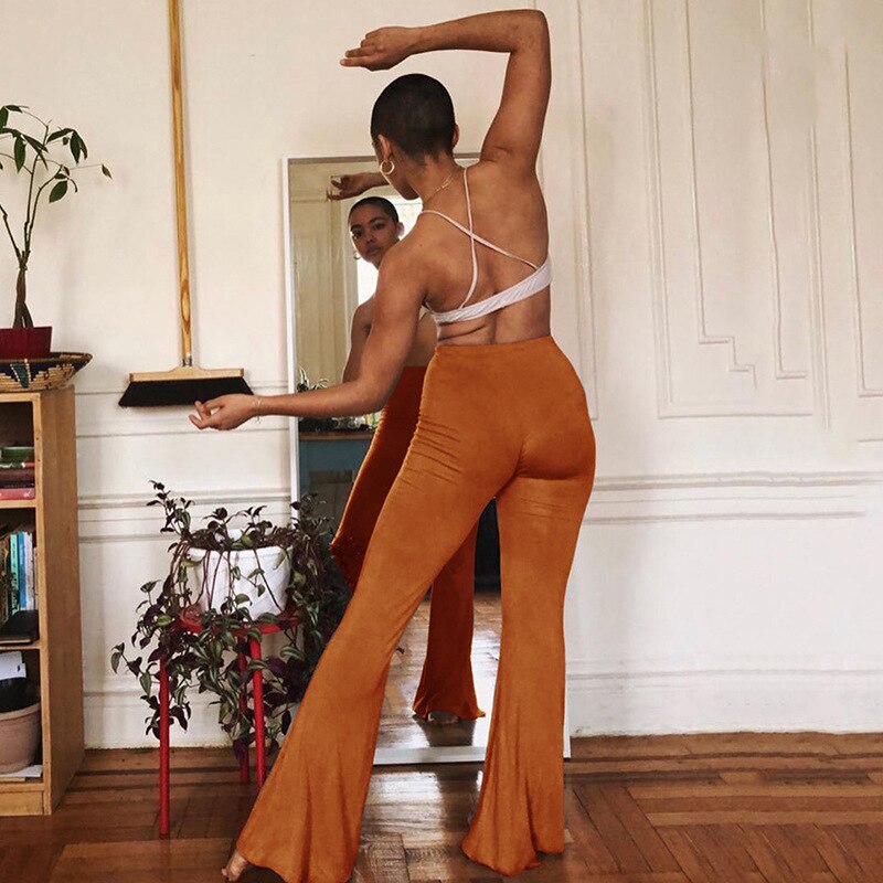 Lizakosht Retro High Waist Flare Pants Women's Fashion Streetwear Women's Skinny Slim Pants Green Shiny Tights New