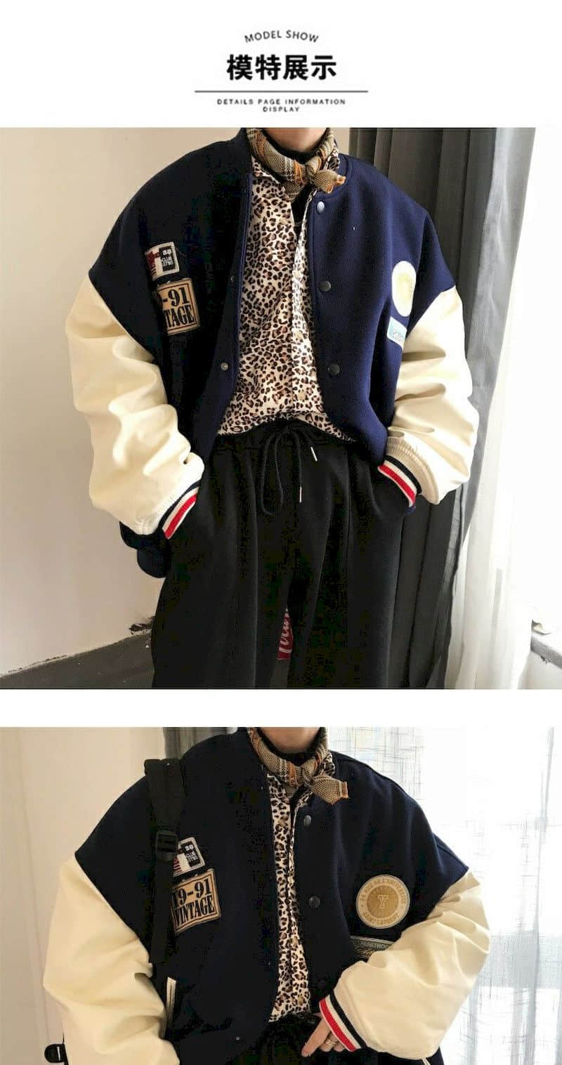 Vintage collage jacket 2021 winter new Korean plus velvet thick coat men women loose baseball uniform couple preppy streetwear
