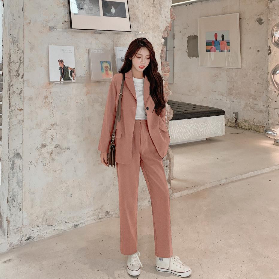 Spring Autumn Women's Blazer Suit Office Ladies Elegant Solid Pantsuit Female Casual Work Wear 2 Piece Set Clothes