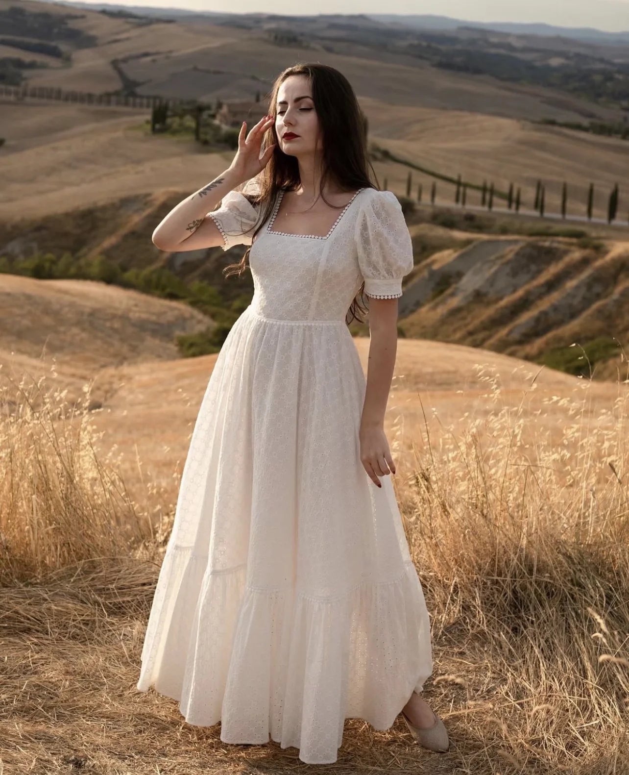 Elegant Embroidery Lace Dress Vintage White Summer Women Dresses Puff Sleeve Bandage Ladies Party Woman Dress Vestidos