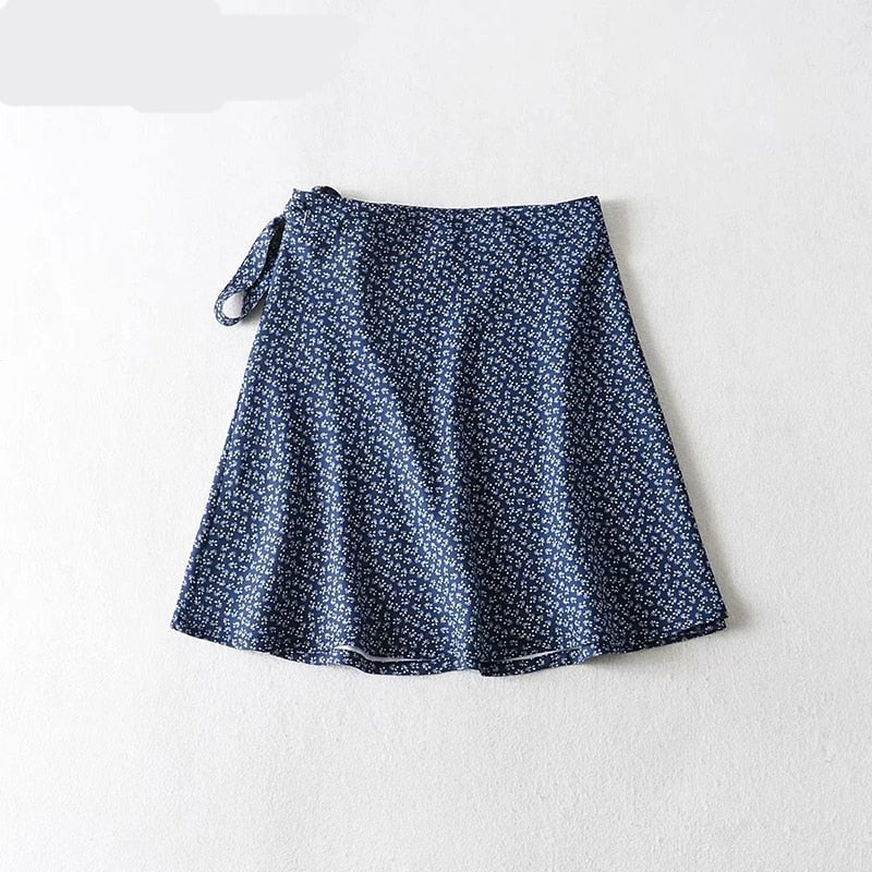 Lizakosht  Grunge 90s Streetwear Mini Skirts High Waist Flower Print Bow Bandage Aline Skirt Vintage Fashion Women Slim Clothes