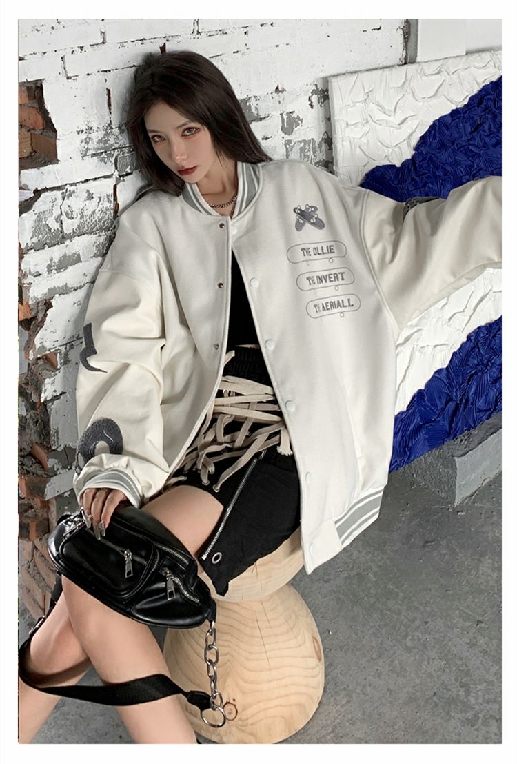 Splicing leather Bomber Jackets Women Coat Couple Baseball Jacket Autumn Unisex Boyfriend Style Varsity Hiphop Streetwear