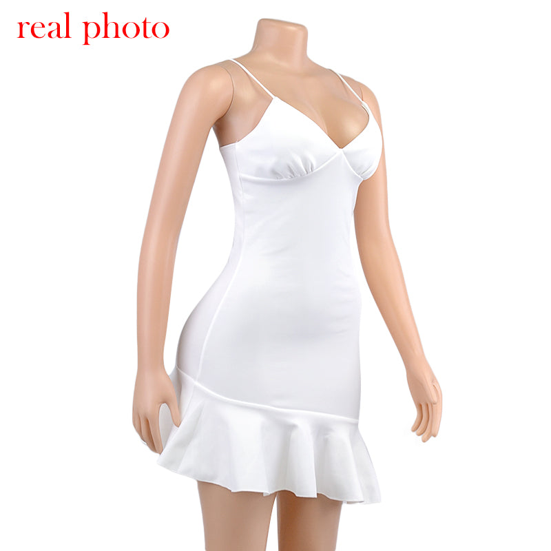 Lizakosht  Spaghetti Straps Ruffles Mini Dress Club Party Elegant Sleeveless Slip Women's Summer Sundress Outfits Holiday
