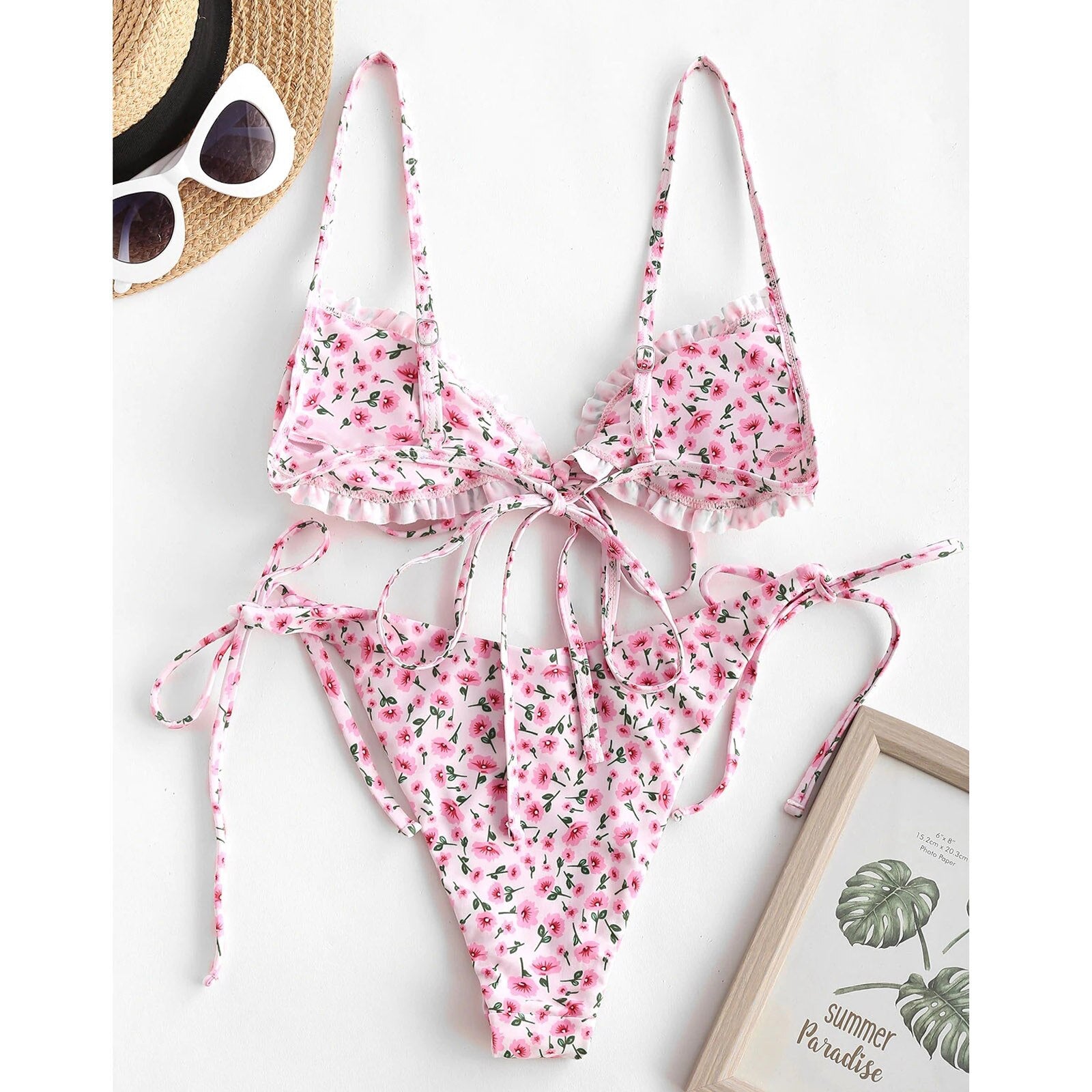 Pink Floral Swimwear Women Bikini Set Push-up Bathing Suit Swimwear Beachwear Swimsuit Biquinis Feminino  brazilian bikini