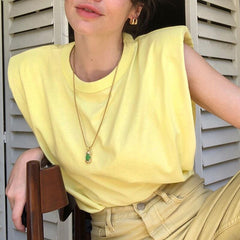 Summer Sleeveless Top Female O Neck White Women Blouse Padded Shoulder Tshirt Loose solid Chic Casual Blouses Muscle Tee Tanks