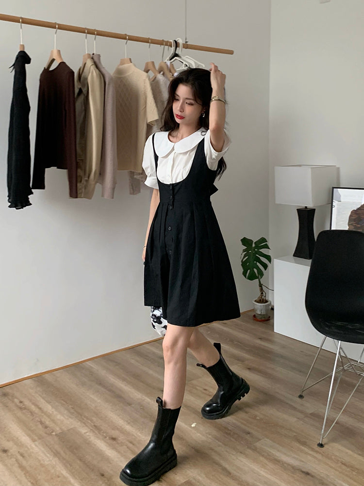 Summer Elegant Dresses Women Casual Short Sleeve Vintage Mini Dress Female Evening Party Dress Kawaii 2 Piece Set Design