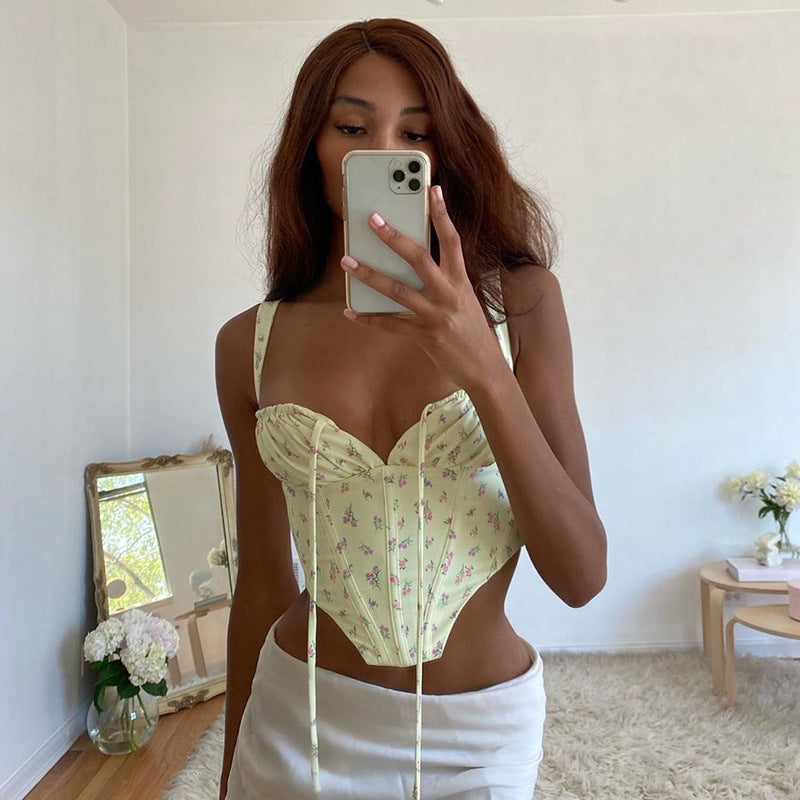 Lizakosht  High Quality Elegant Sexy V-neck Crop Tops Summer Floral Women's Corset Top  Club Party Tee Shirts Mujer