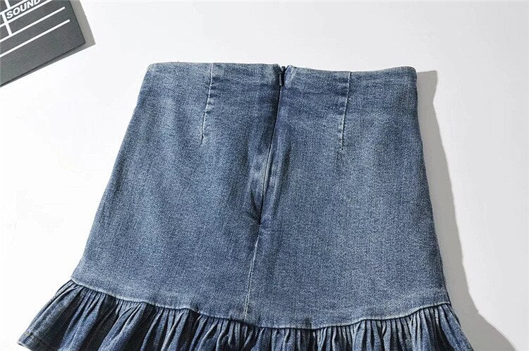 Harajuku Punk Y2K Denim Mini Pleated Skirt Ladies Summer High Waist Jeans Shorts Skirts Women Ruffles Fashion Korean