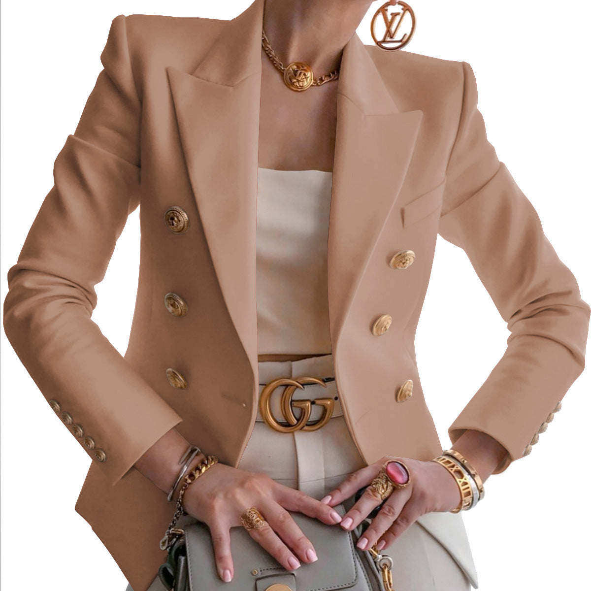 Lizakosht  Women Blazer Double Breasted Blazer Coat Autumn Elegant Solid Slim Long Sleeve Female Suit Jacket Office Ladies Blazer Outwear