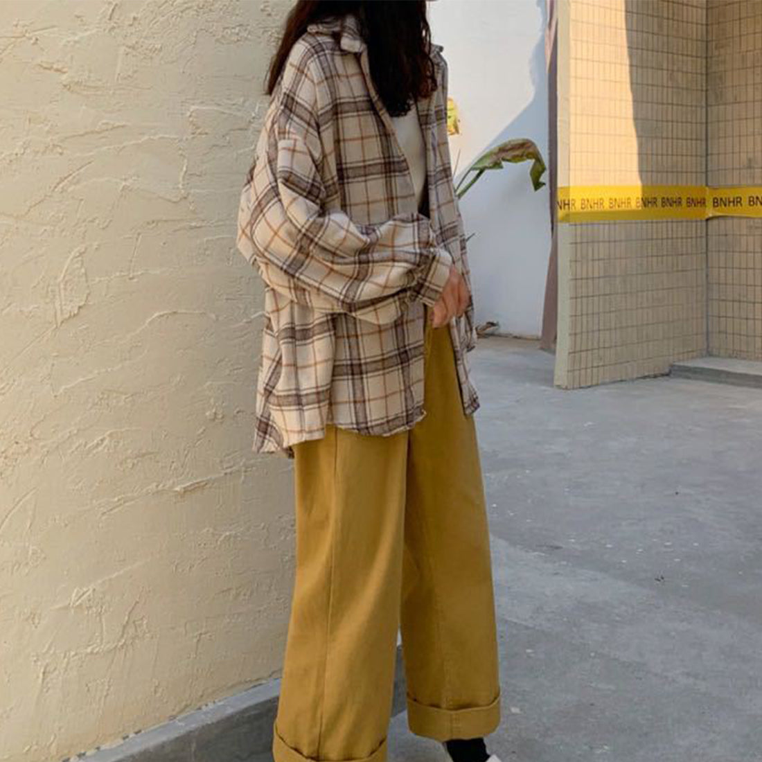 Women Vintage Warm Shirt Jacket Autumn Winter Plaid Long Shirt Jacekt Casual Loose Buttons Pockets Turn down Shirt Coat