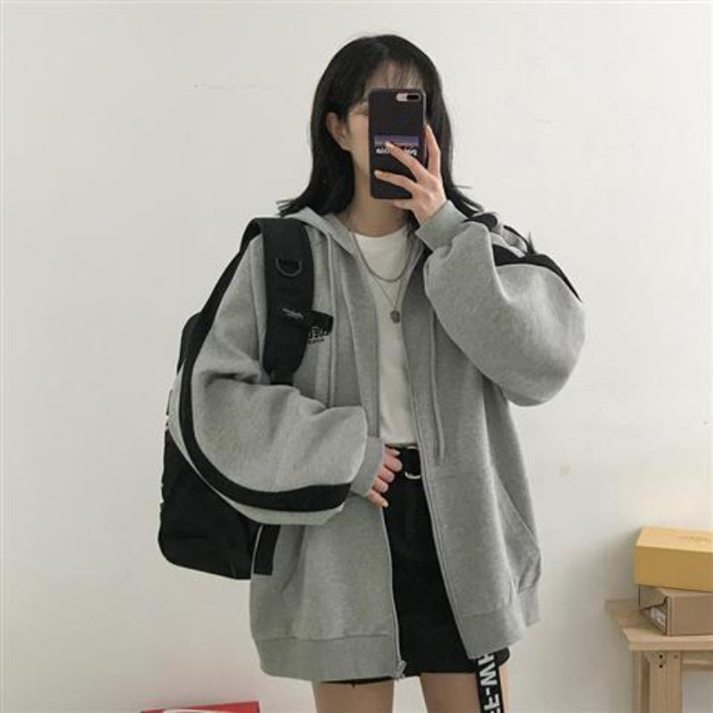 Women Hoodie Harajuku Korean Version Loose Oversized Sweatshirts Solid Color Long-sleeved Hooded Sweatshirt Student Girl Top