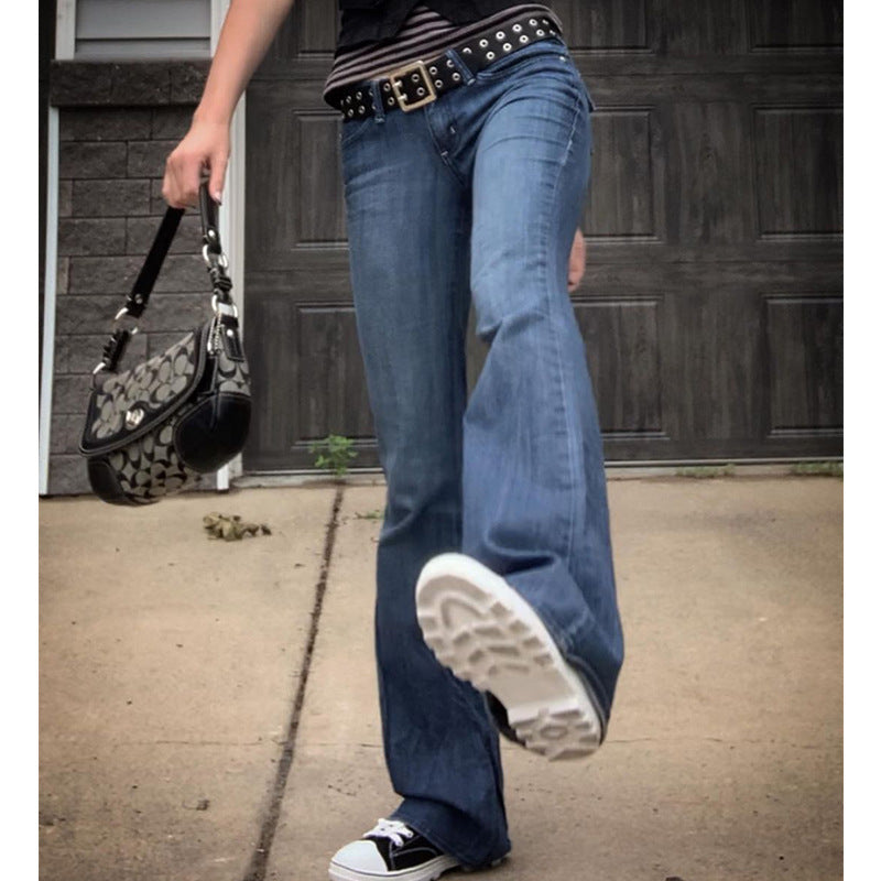 Retro streetwear fashion sexy women's low-rise slim jeans women's flared pants low-rise jeans y2k pants