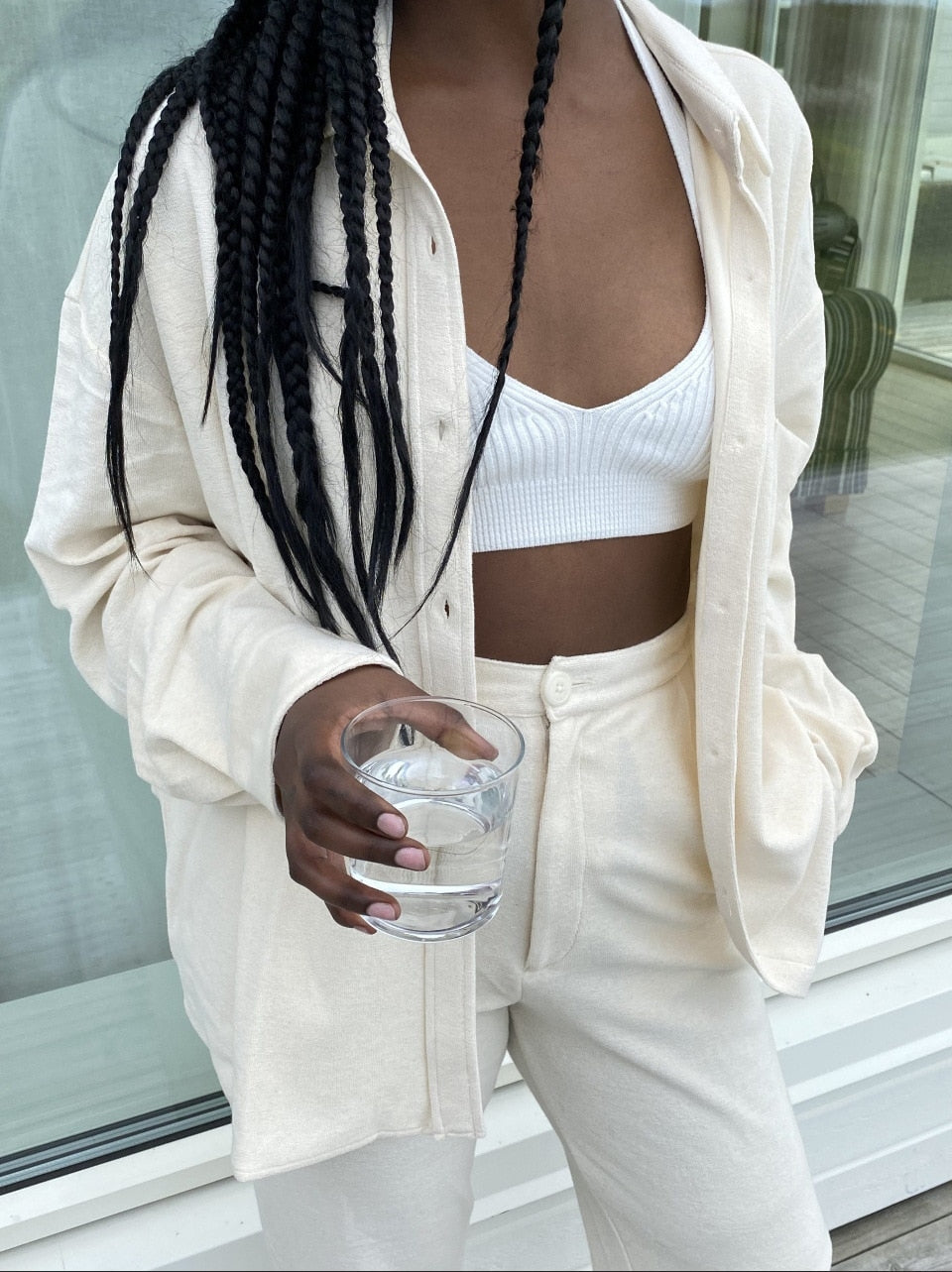 Autumn New Pant Suits Women Long Sleeve Solid Shirt Elastic Waist Wide Leg Pants Set Mujer 2 Piece Set Casual Outfit