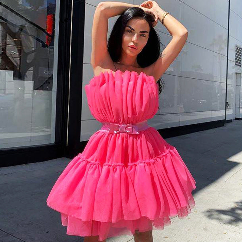 High Quality Lace Bodycon Dress Women Party Dress 2022  Summer Strapless Pink Mini Bodycon Dress Celebrity Evening Club Dress