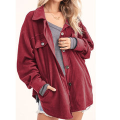 Solid Casual Loose Vintage Coats Autumn Winter Fashion Button Lapel Tops Cardigan Women Single-Breasted Shirt Jackets Streetwear