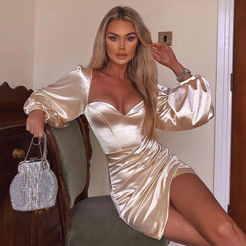 Lizakosht Sleeveless Satin High Split Sling Dress Spaghetti Straps Midi Dress O-Neck Sexy Elegant Women Party Dresses Backless Vestidos