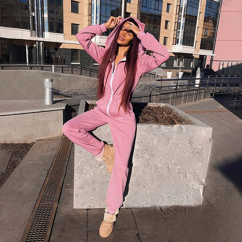 Lizakosht Bodysuit Women Direct Selling Polyester Sexy Bodysuit Hot Selling Women's Jumpsuit Loose Zipper Waist Belt Hood Casual