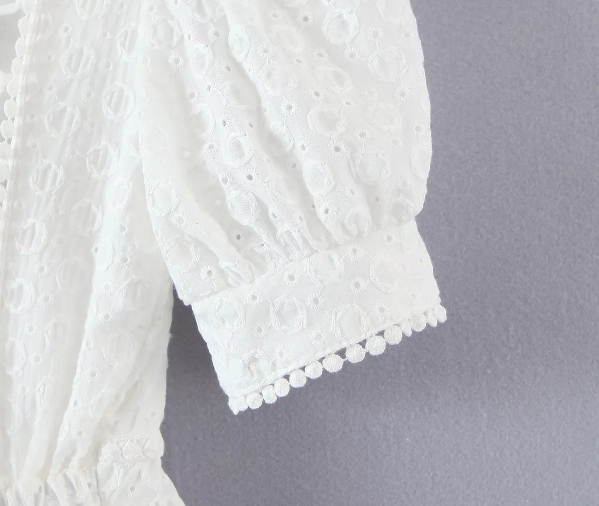 Elegant Embroidery Lace Dress Vintage White Summer Women Dresses Puff Sleeve Bandage Ladies Party Woman Dress Vestidos