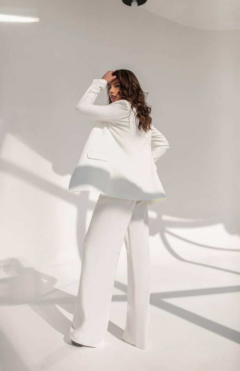 Summer White Mother of the Bride Pants Suit Women Ladies Formal Evening Party Tuxedos Formal Work Wear For Wedding 2 pcs