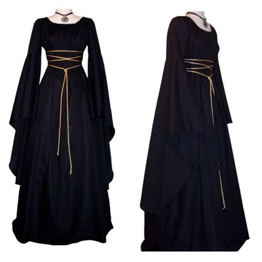 Medieval Renaissance Court Cosplay Viking Gothic Halloween Costume Women Dress Bandage Slim Retro Irregular Vintage Vestido