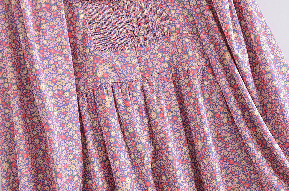 Lizakosht Spring Women Vintage Floral Print Mini Dress Sweet Ruffle Sexy Collar Puff Sleeve Dress Ladies Prairie Chic Vestido