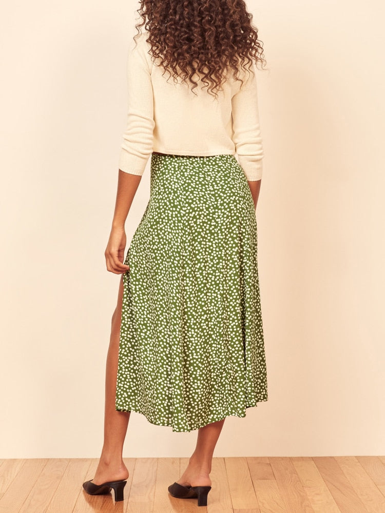 Tossy High Waist Split Out Floral Mid Skirt Women Sexy Vintage Boho A-line Skirts Slim Party Streetwear 2022 Holiday Beachwear