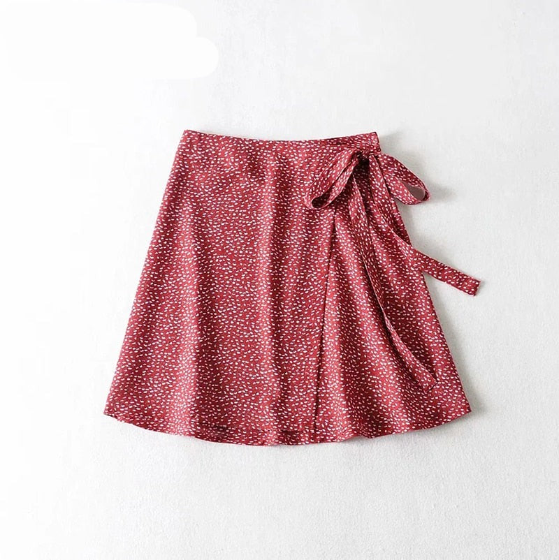 Lizakosht  Grunge 90s Streetwear Mini Skirts High Waist Flower Print Bow Bandage Aline Skirt Vintage Fashion Women Slim Clothes