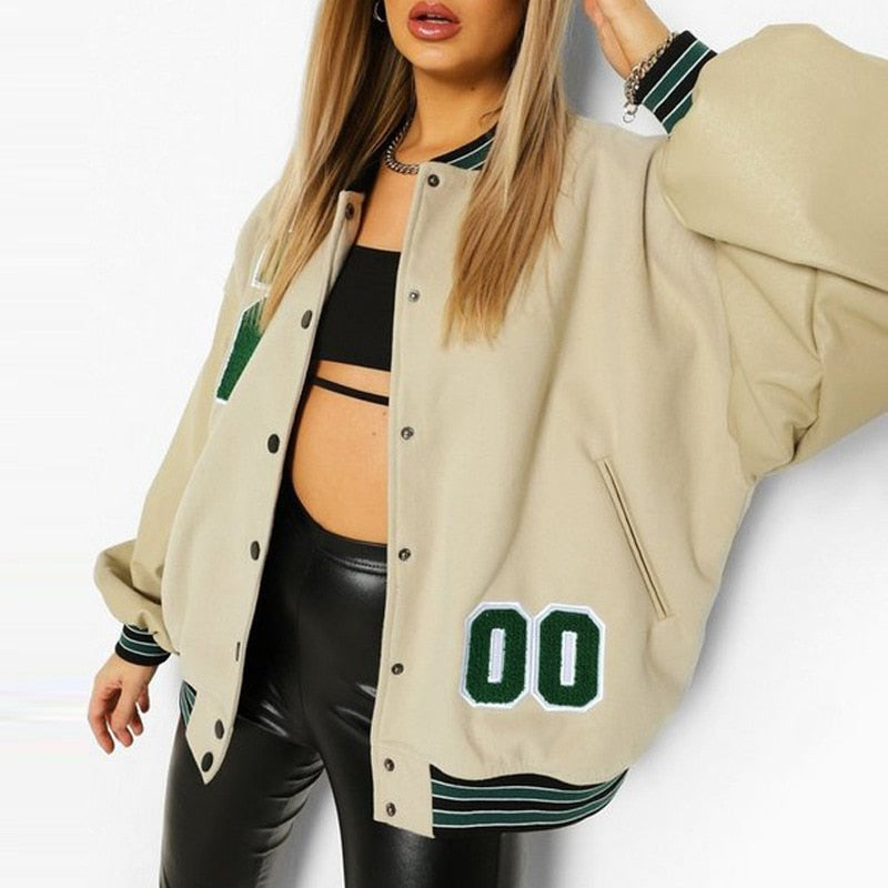 European and American English alphabet high quality towel embroidered jackets coats women's street retro baseball uniform jacket