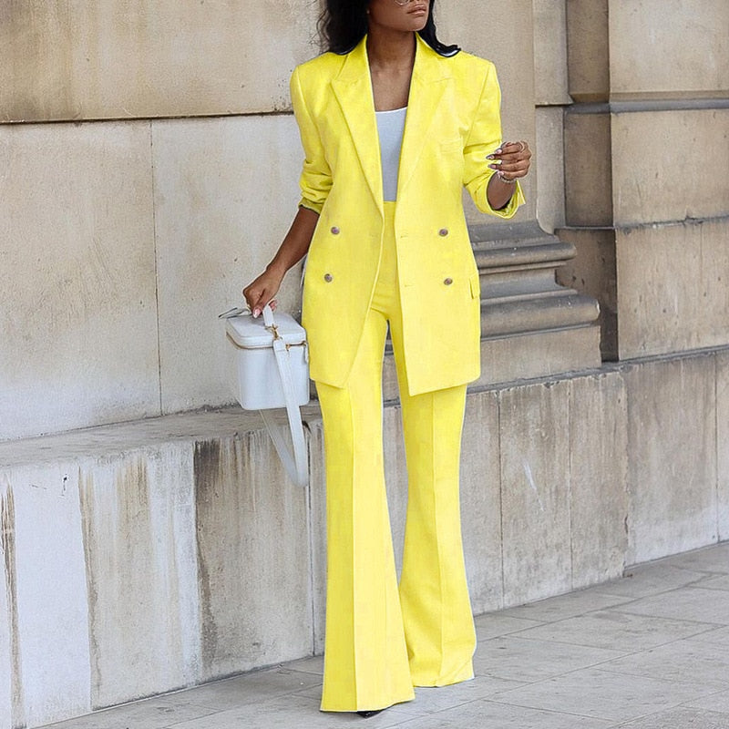 Autumn Winter New Women Blazer and Guard Pants Sets Two Pieces OL Single Breasted Jacket Formal Suit Straight Trousers Spring