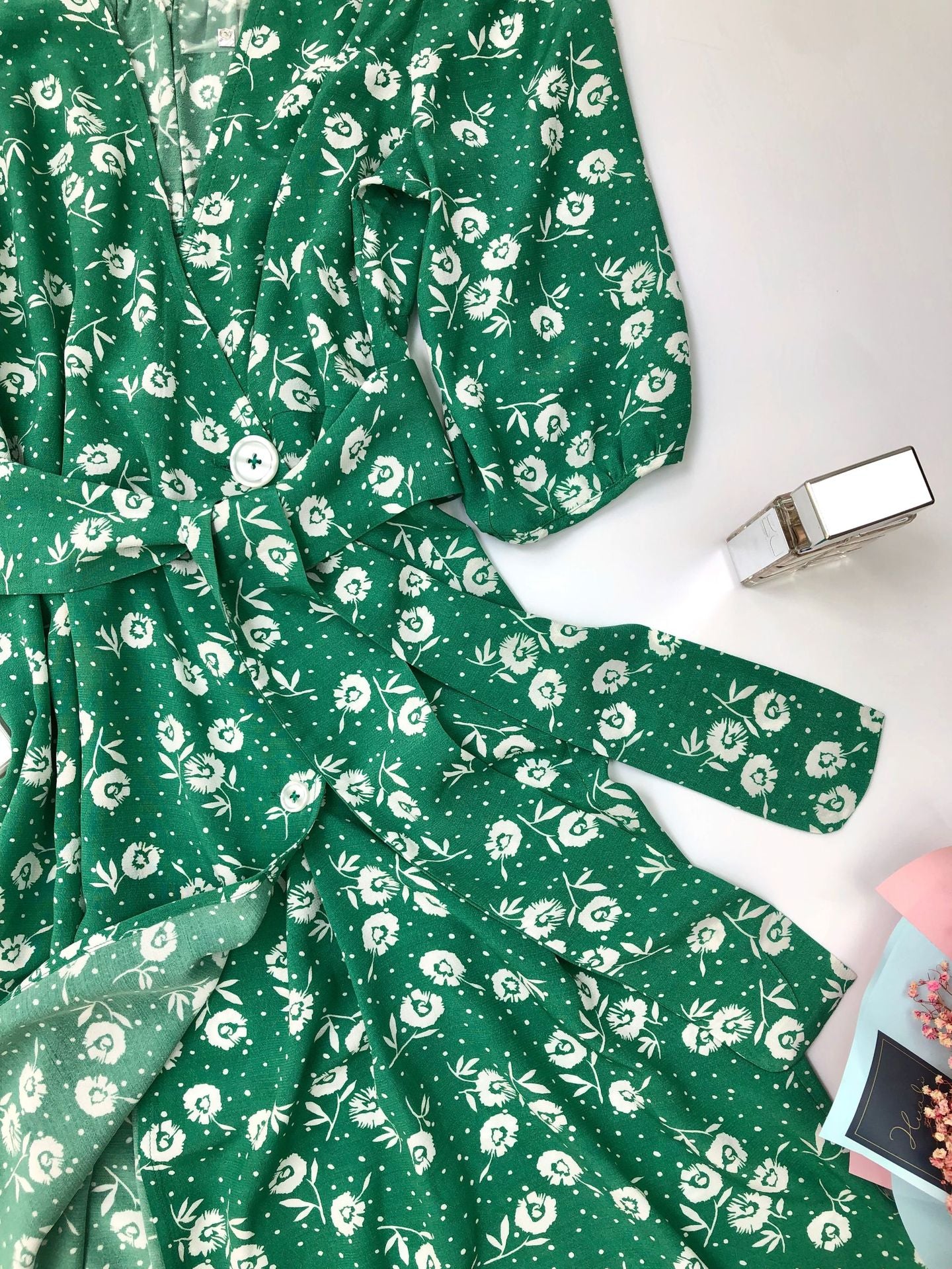 Lizakosht Women Dress New Vintage Floral printing Waist Wrap tea midi dress Long One-Piece Dress