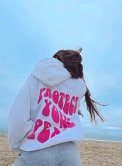Sugarbaby New Arrival Protect Your Peace Funny Graphic Fashion Women Hoodie Spring Autumn Cotton Hoody Long Sleeved Sweatshirt
