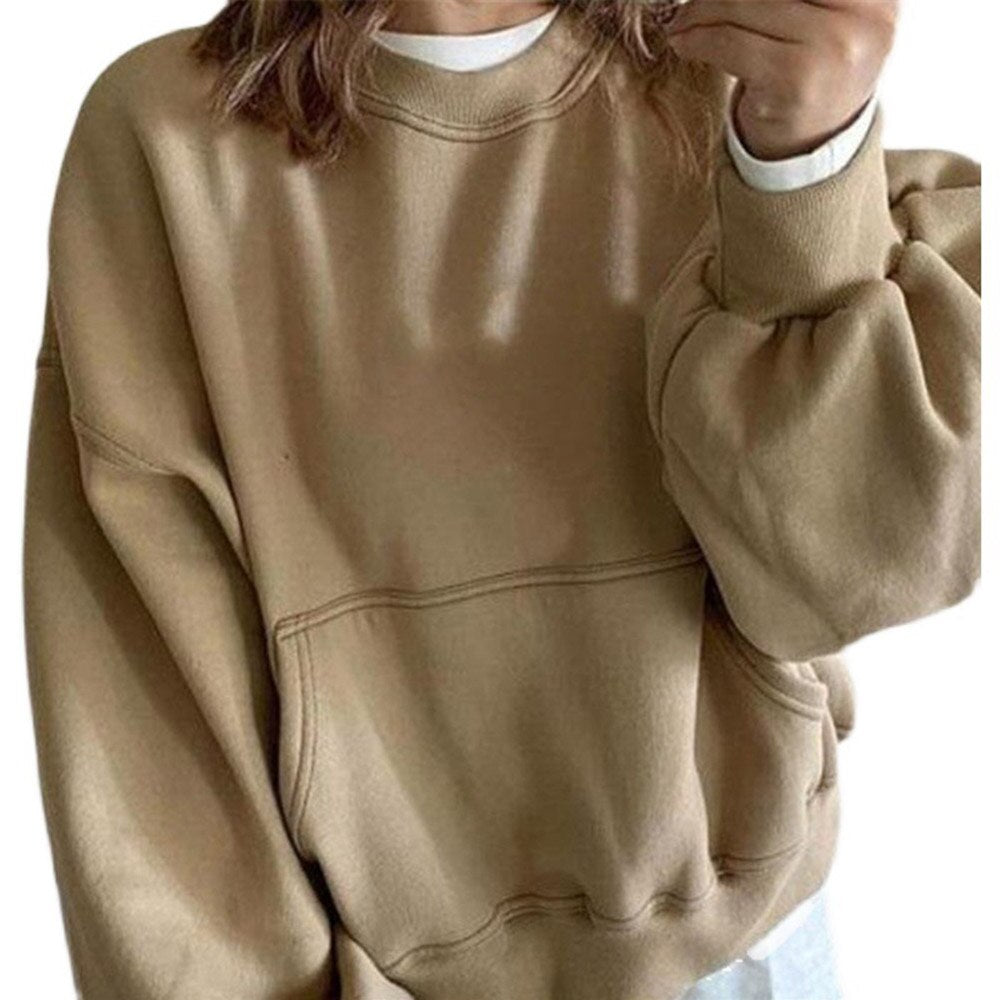 Spring And Autumn New Japanese And Korean Round Neck Sweater Solid Color Long-sleeved Round Neck Loose Casual Top Women