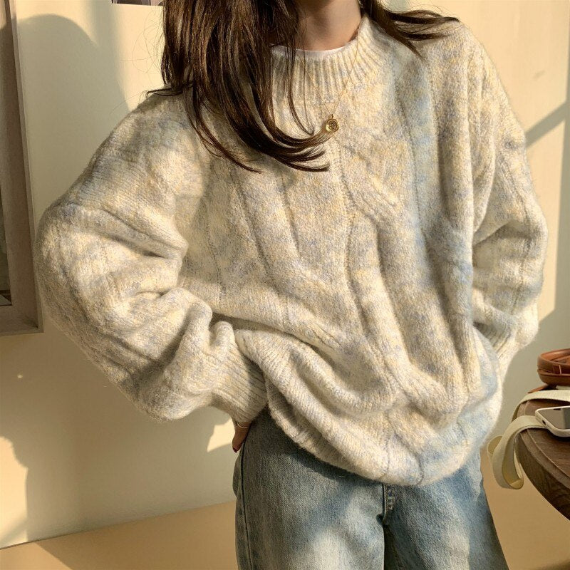 Sweater Women 2022 New Spring Autumn Knitted Shirt Long Sleeve Loose Color Pullover Casual O-Neck Clothes Female Tops